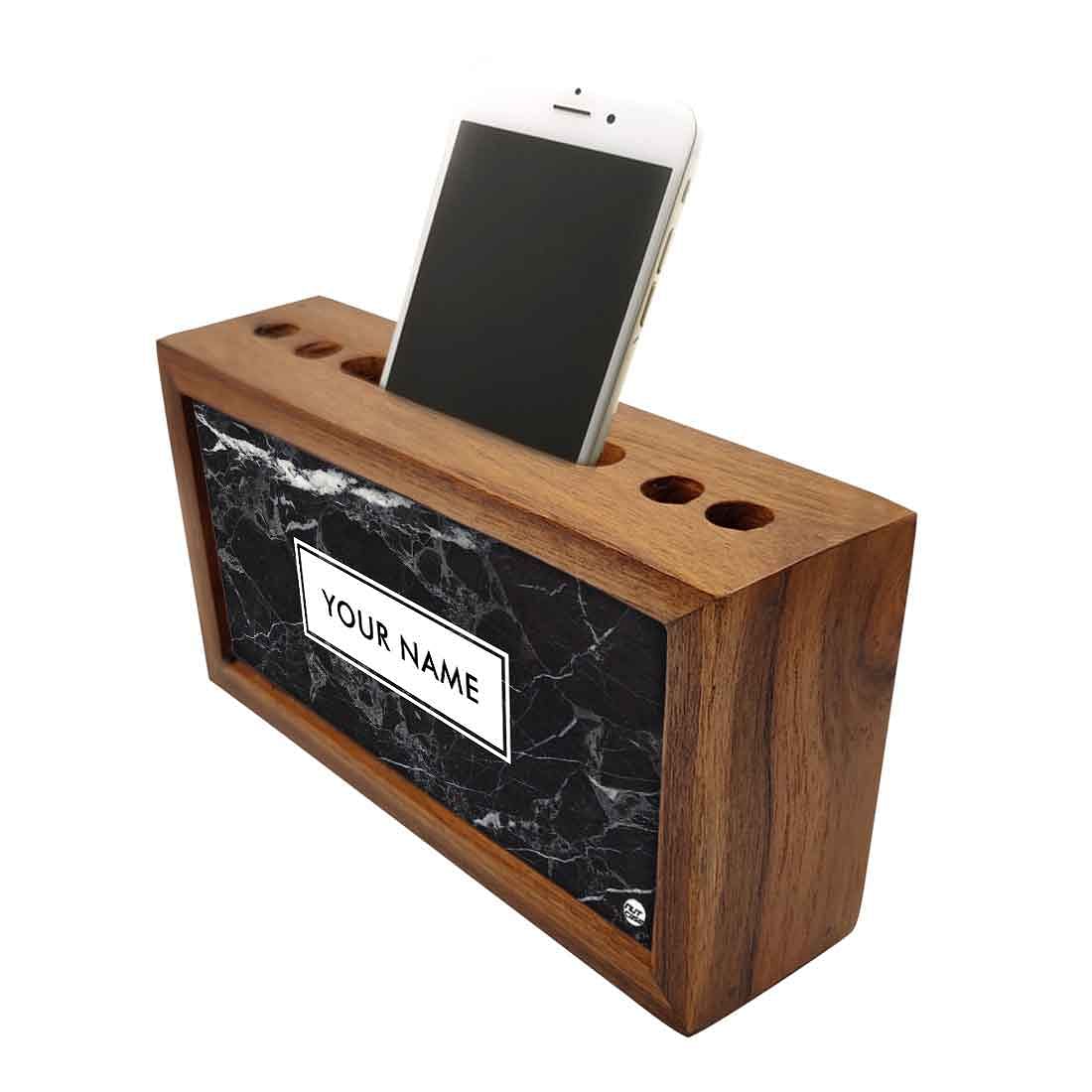 Personalized Wooden desk organizer - Black Marble Pastel - Image 3