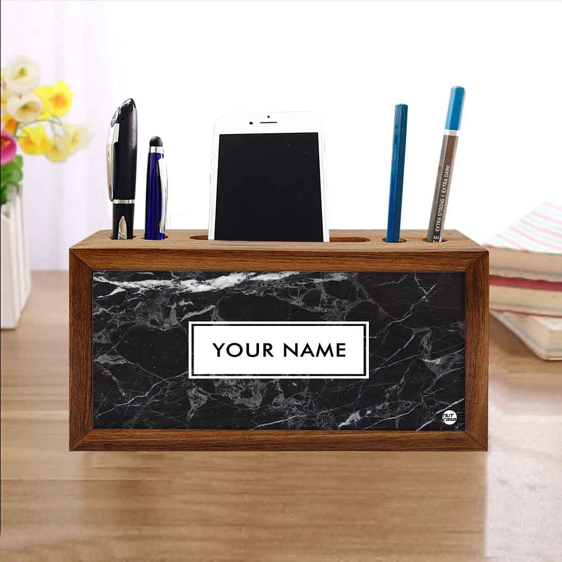 Personalized Wooden desk organizer - Black Marble Pastel - Image 4