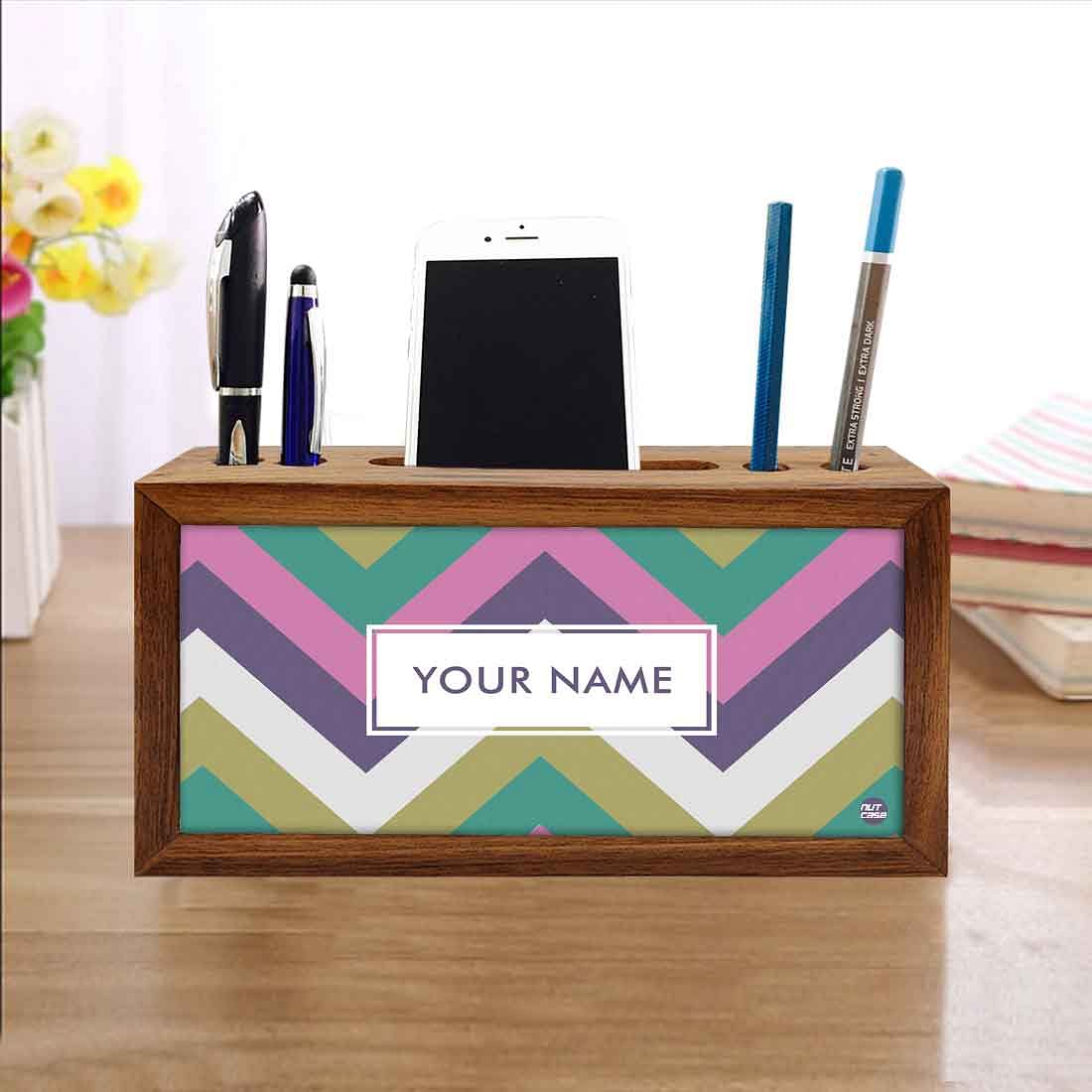 Custom Wooden pen organizer Mobile Stand - Chevron - Image 4