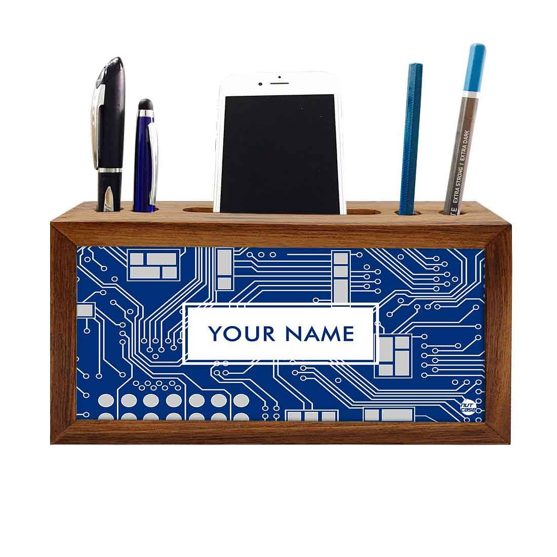 Personalized Wood office organizer - Circuit Board Blue