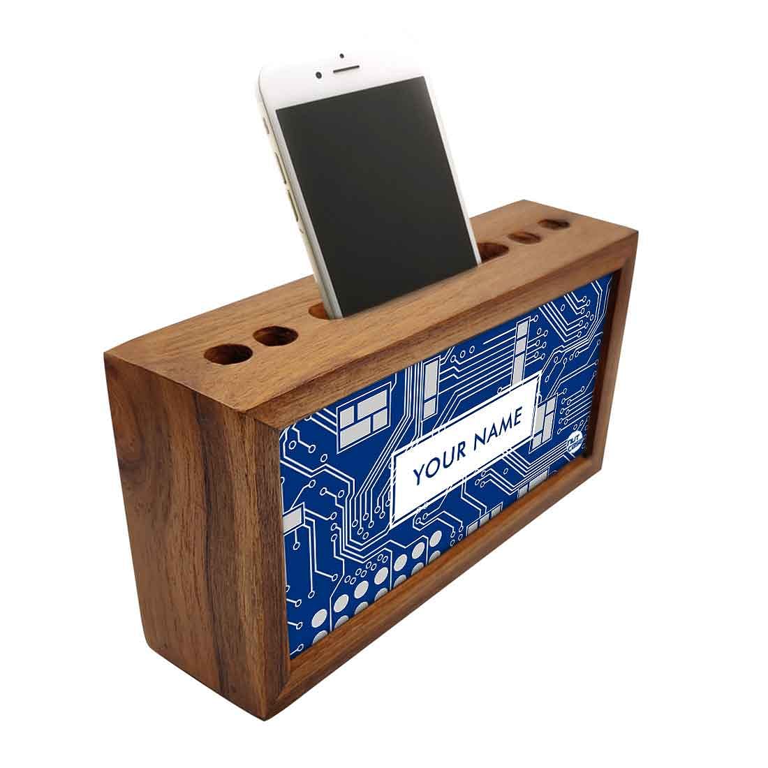 Personalized Wood office organizer - Circuit Board Blue - Image 2