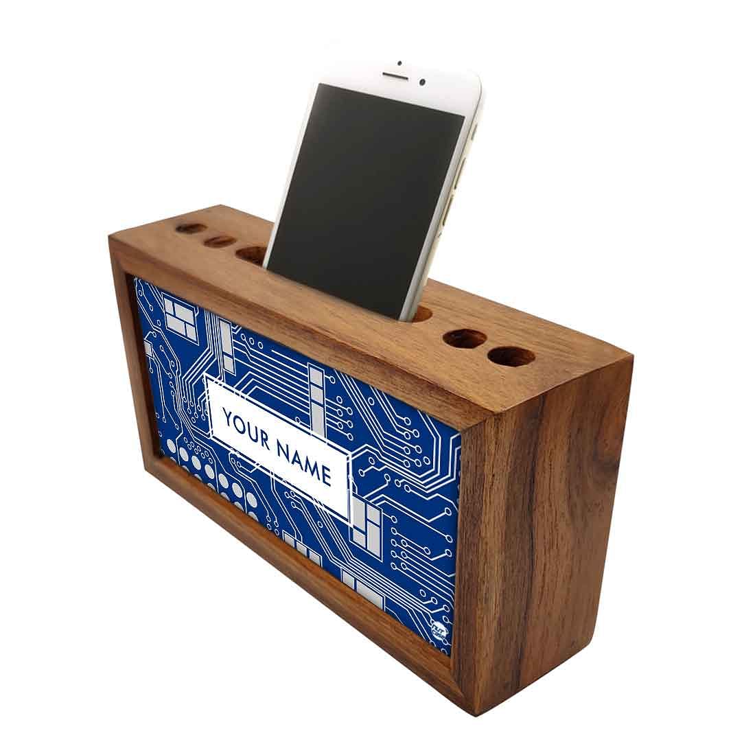 Personalized Wood office organizer - Circuit Board Blue - Image 3