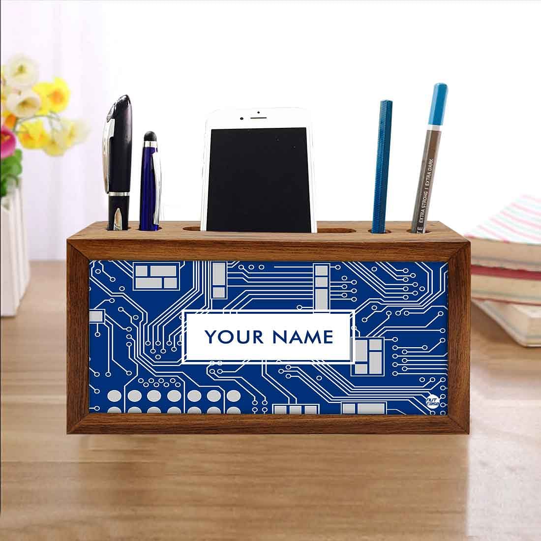 Personalized Wood office organizer - Circuit Board Blue - Image 4