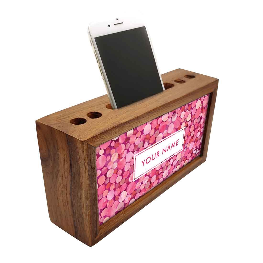 Custom-Made Wooden stationery organizer - Polka Dots Pink - Image 2
