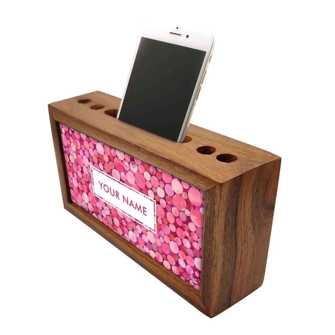 Custom-Made Wooden stationery organizer - Polka Dots Pink - Image 3