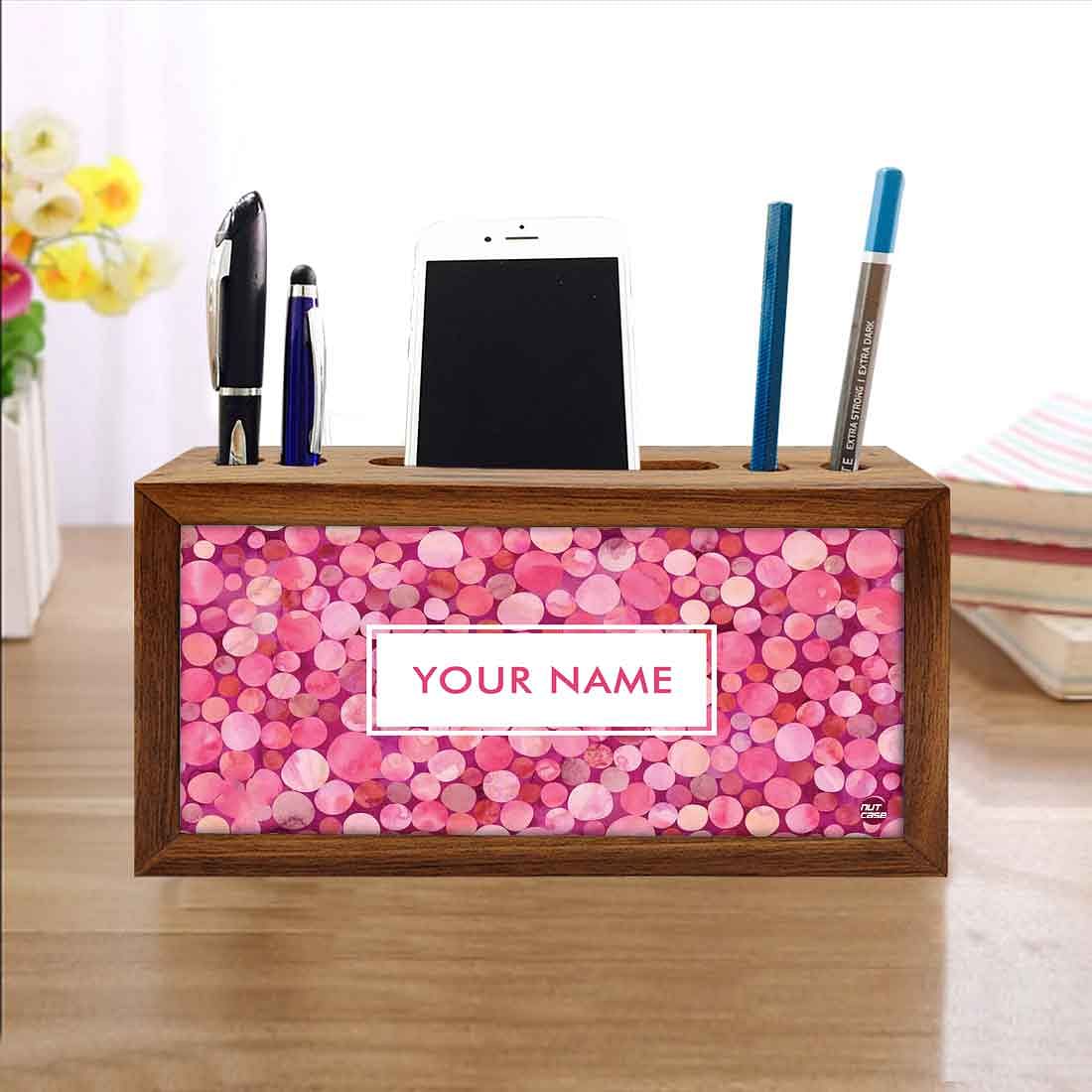 Custom-Made Wooden stationery organizer - Polka Dots Pink - Image 4