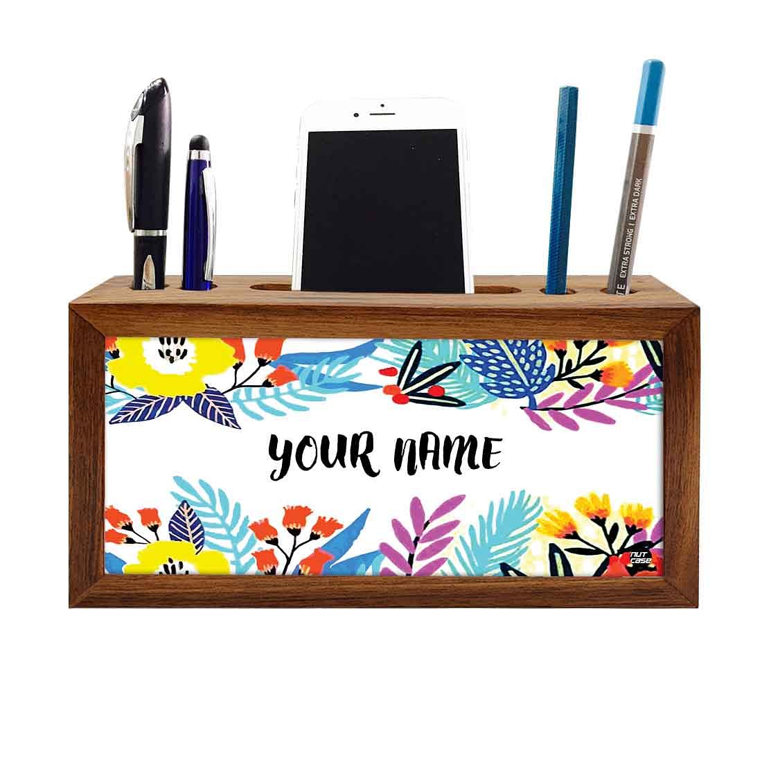 Personalized Wooden pen and pencil holder - Floral