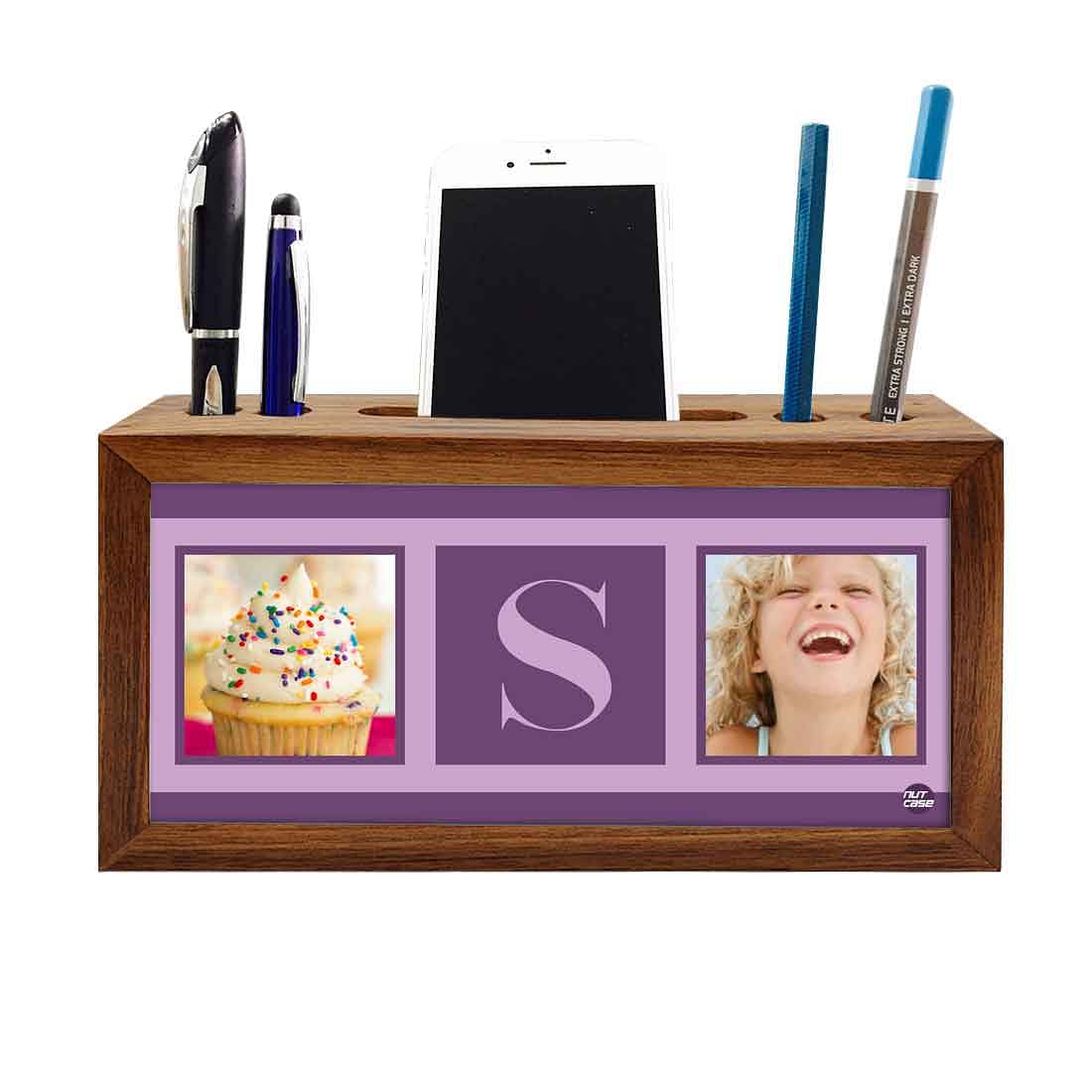 Personalized personalised Wooden desk organiser - Cup Cake Purple