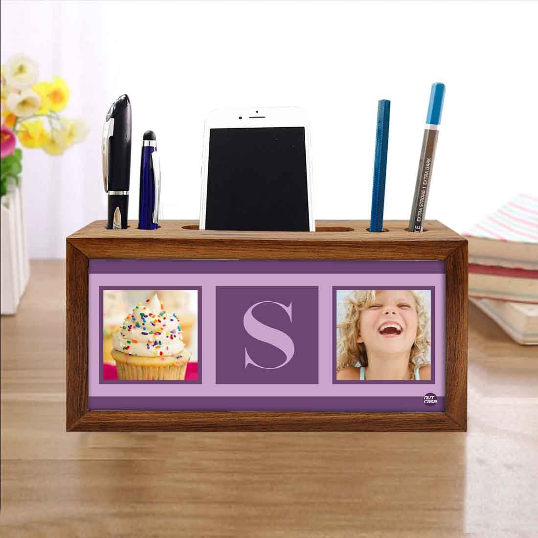 Personalized personalised Wooden desk organiser - Cup Cake Purple - Image 4