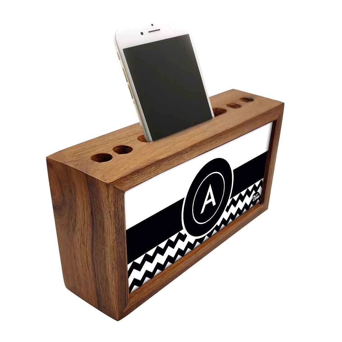 Custom-Made Wooden Pen Stand for Office - Black and White Pattern - Image 2