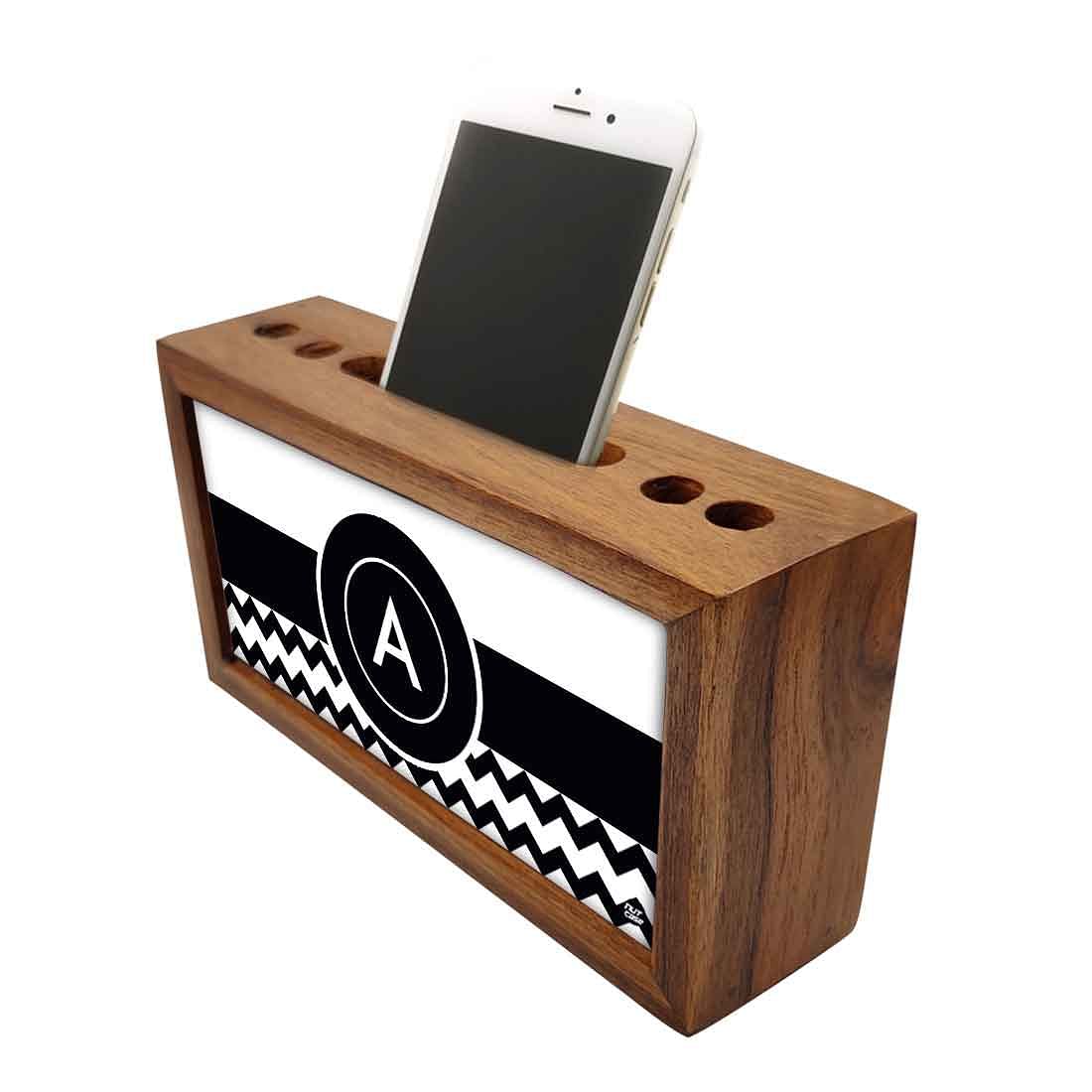Custom-Made Wooden Pen Stand for Office - Black and White Pattern - Image 3