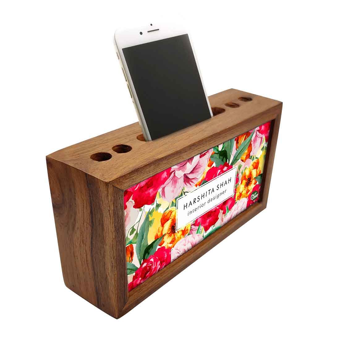 Custom Wooden office desk organizer - Colorful Red Roses - Image 2