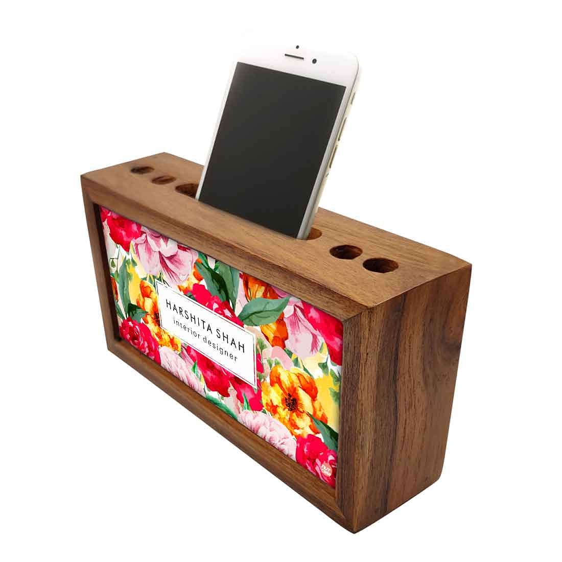 Custom Wooden office desk organizer - Colorful Red Roses - Image 3