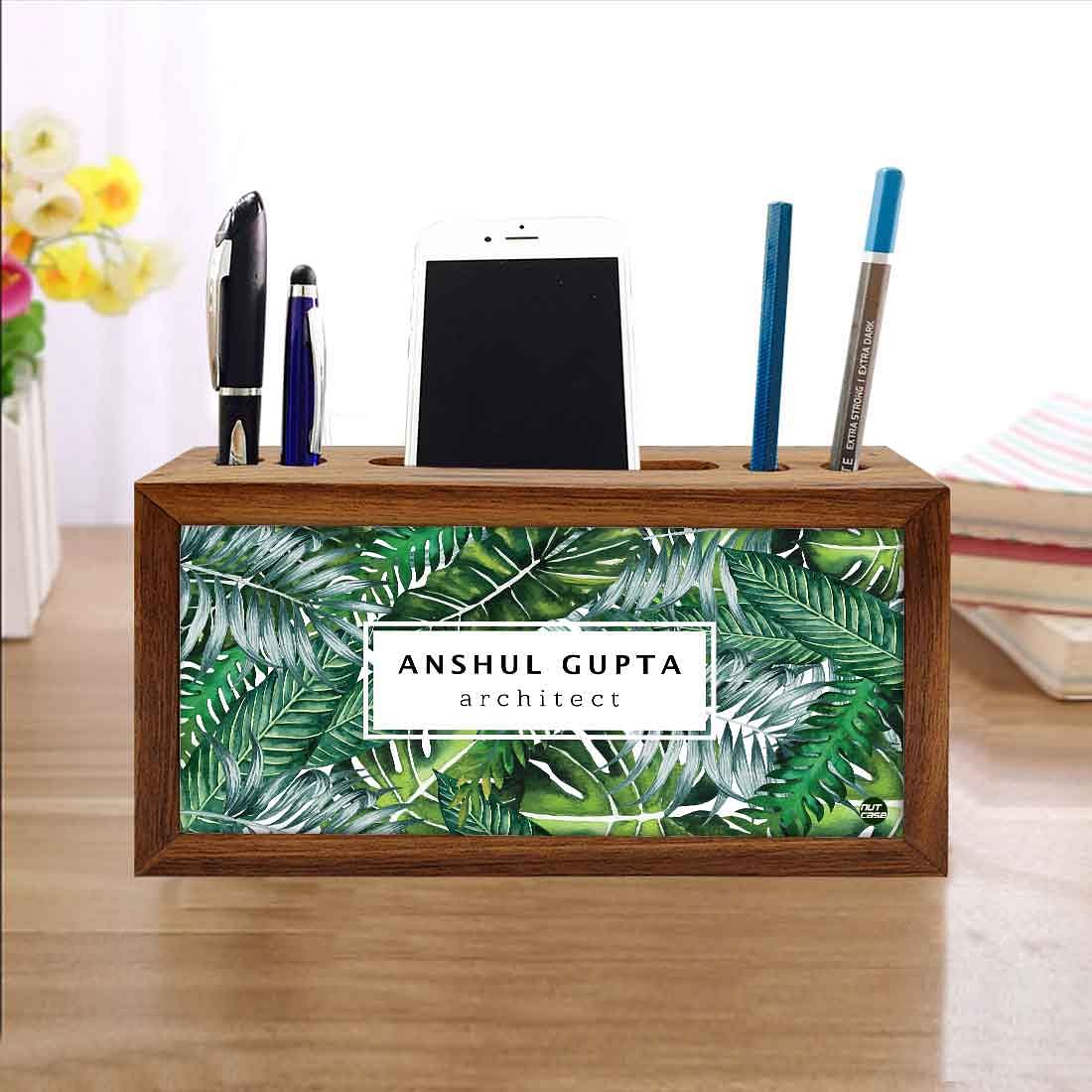 Custom-Made Wooden desk drawer organizer - Green Leaves - Image 4