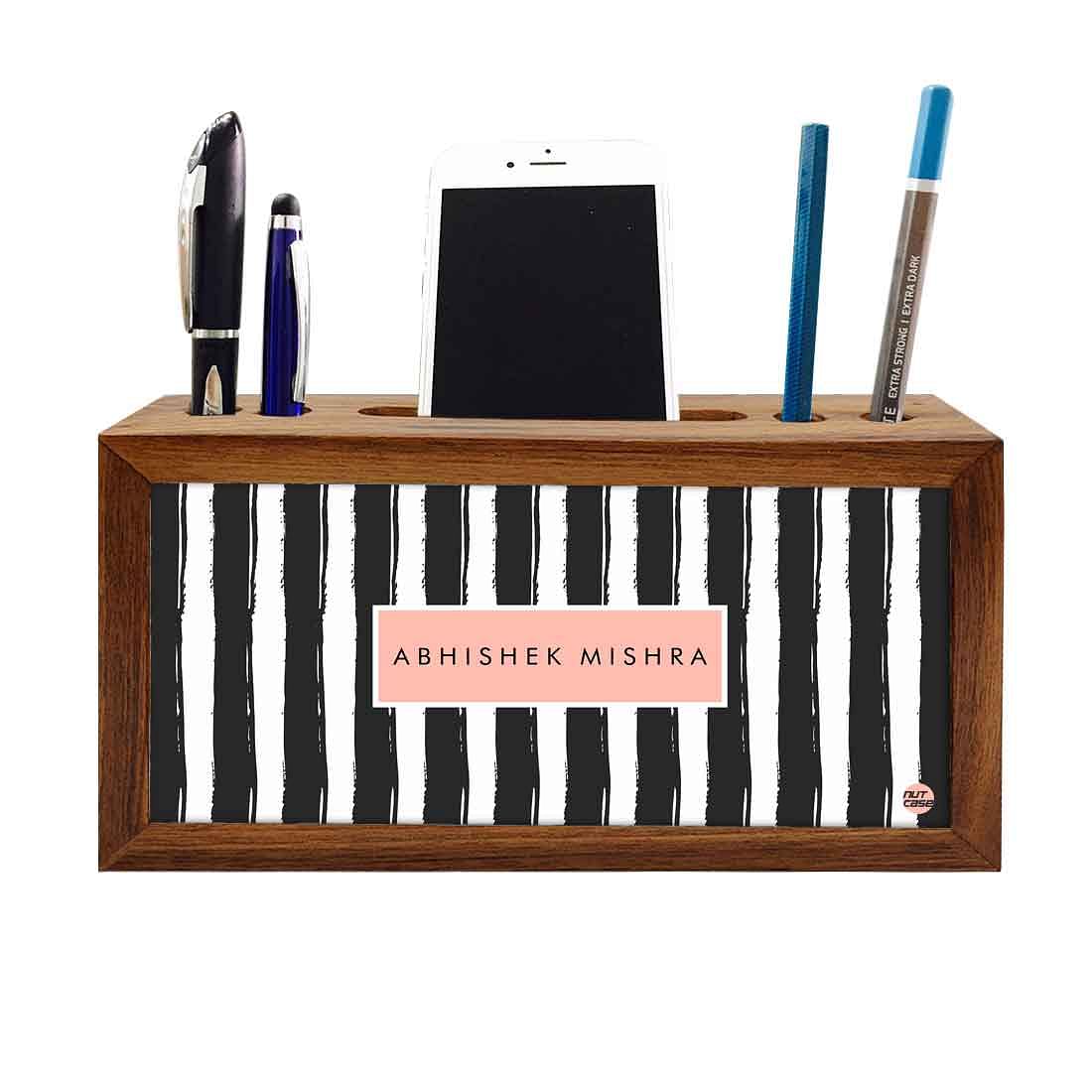 Personalized Wooden desk storage - Line Pattern