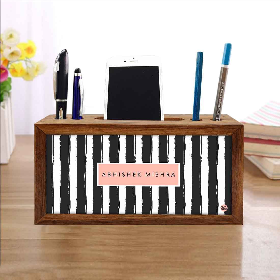 Personalized Wooden desk storage - Line Pattern - Image 4