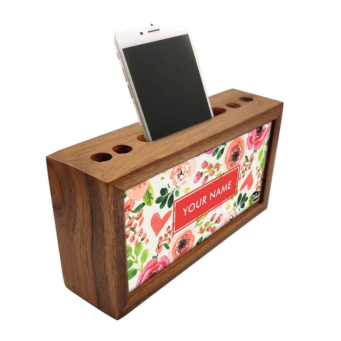Custom-Made Wooden pen organizer Mobile Stand - Watercolor Flowers - Image 2