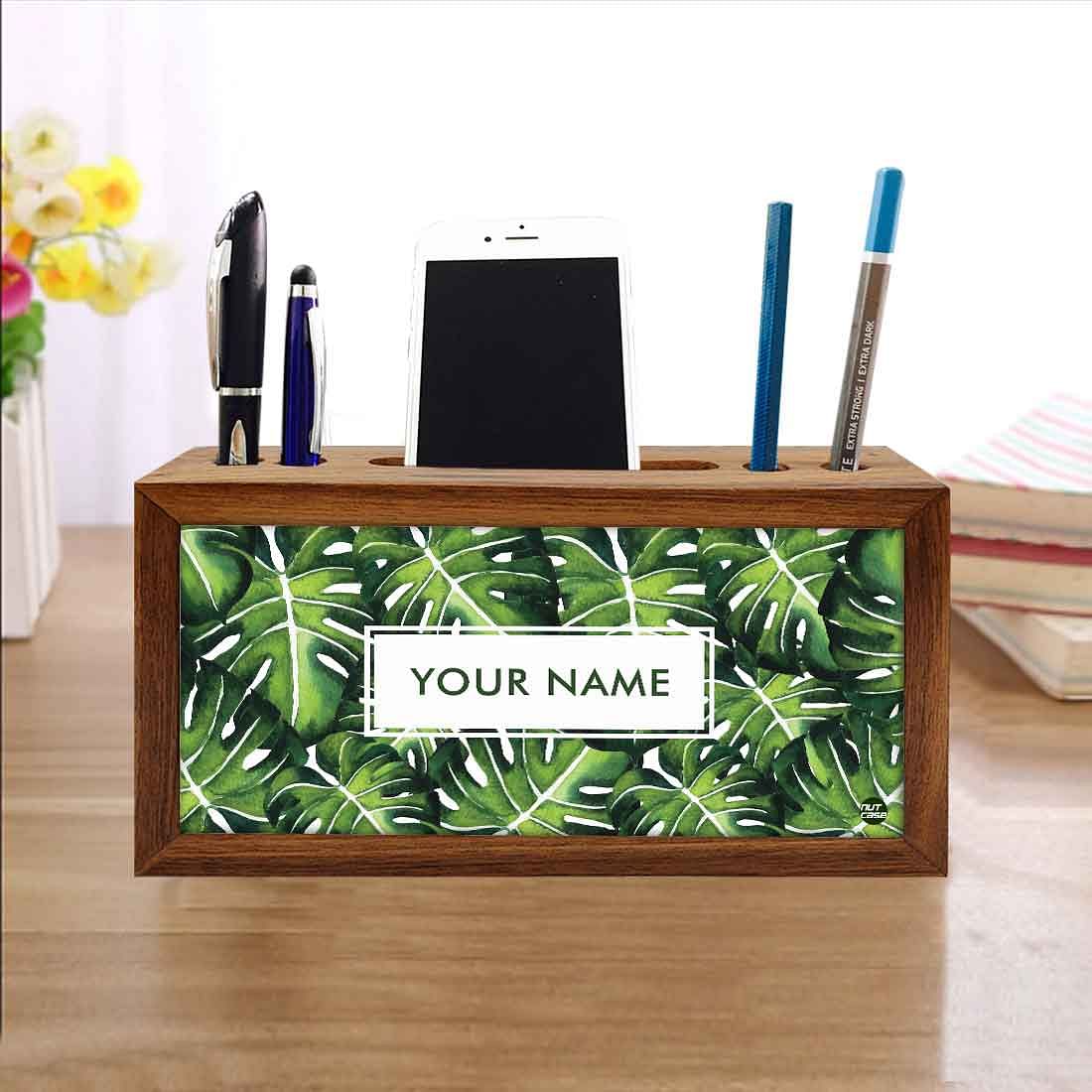 Personalized Wooden pencil organizer - Monstera Plants - Image 4