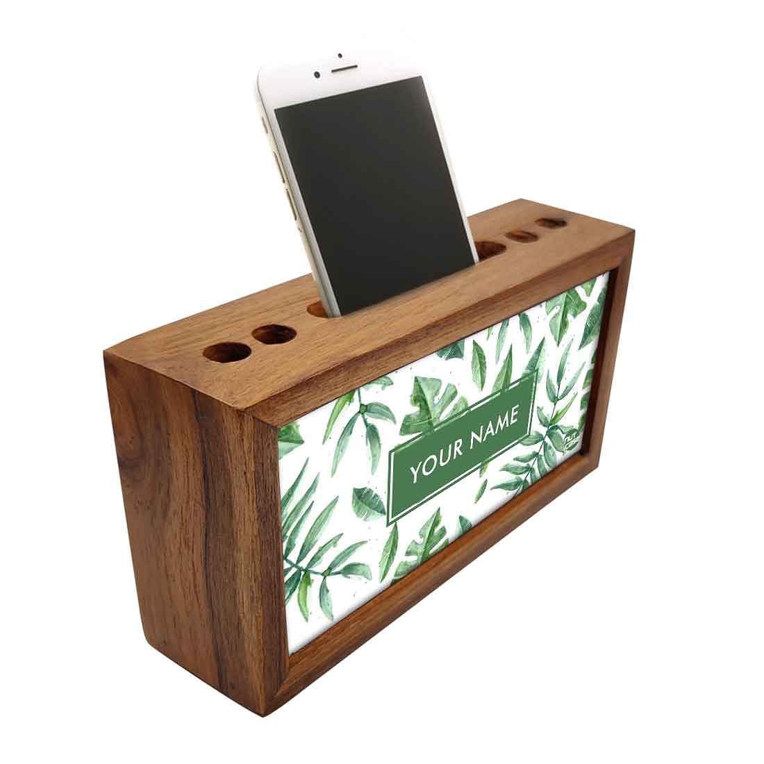 Custom-Made Wood desk top organizer - Tropical Leaves - Image 2