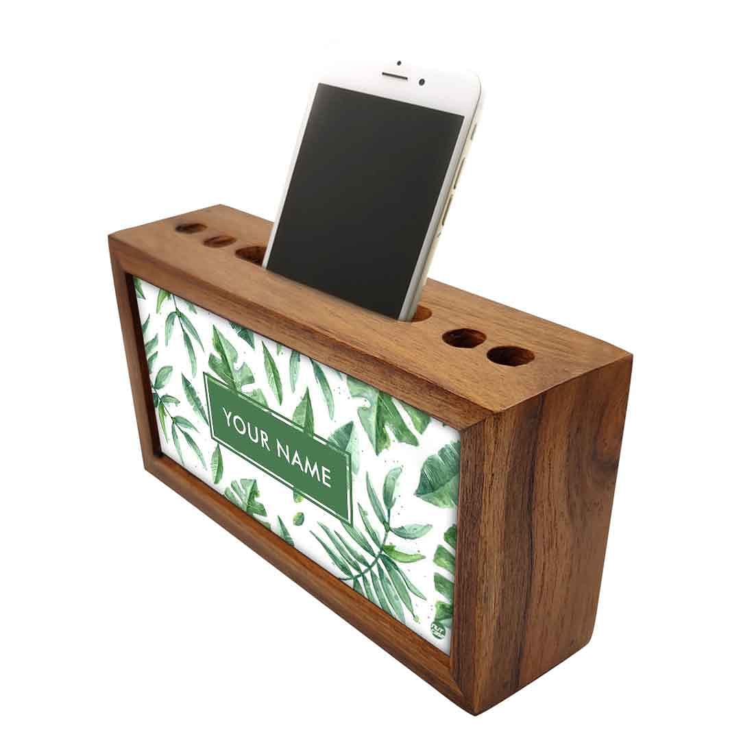Custom-Made Wood desk top organizer - Tropical Leaves - Image 3