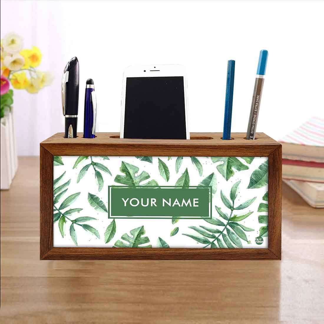 Custom-Made Wood desk top organizer - Tropical Leaves - Image 4