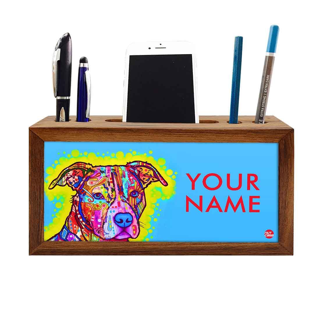 Custom-Made Wooden Pen Holder for Desk - Colorful Cute Dog