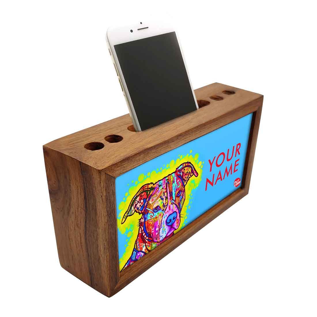 Custom-Made Wooden Pen Holder for Desk - Colorful Cute Dog - Image 2