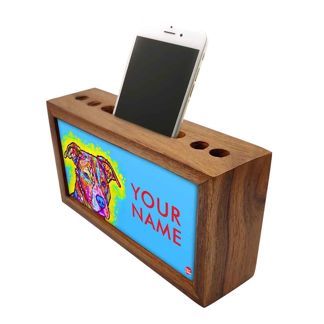 Custom-Made Wooden Pen Holder for Desk - Colorful Cute Dog - Image 3