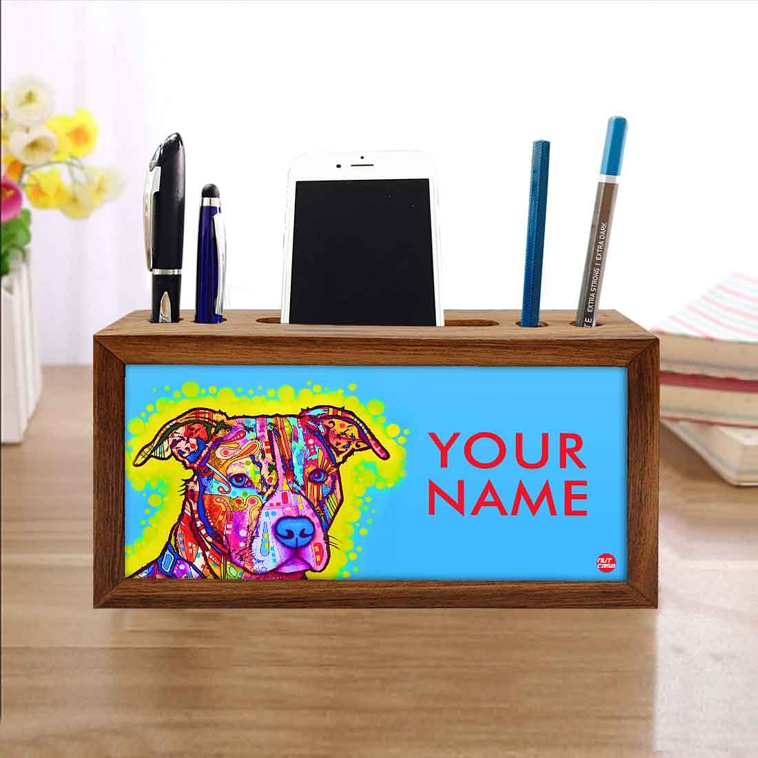 Custom-Made Wooden Pen Holder for Desk - Colorful Cute Dog - Image 4