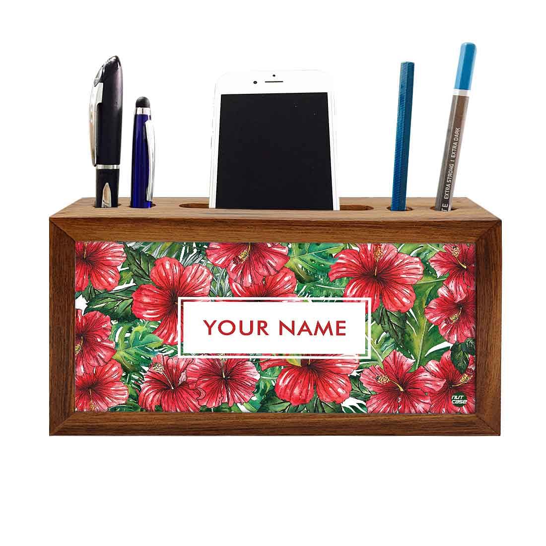 Personalized Wooden Stationery Organiser - Hibiscus Flower