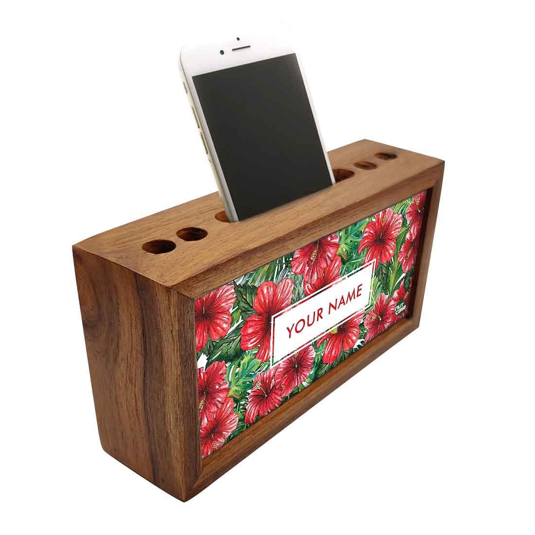 Personalized Wooden Stationery Organiser - Hibiscus Flower - Image 2