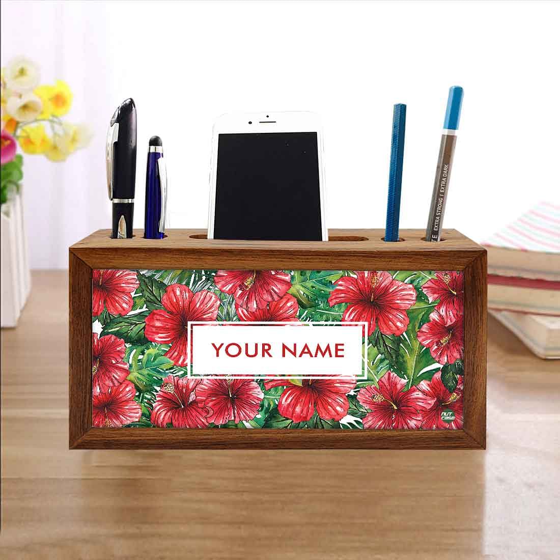 Personalized Wooden Stationery Organiser - Hibiscus Flower - Image 4
