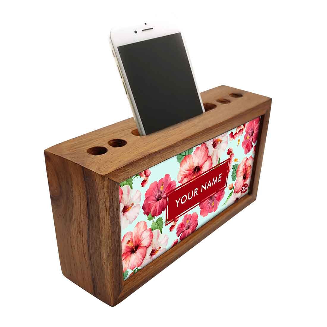 Personalized Wooden desktop organizer - Red Hibiscus Flower - Image 2