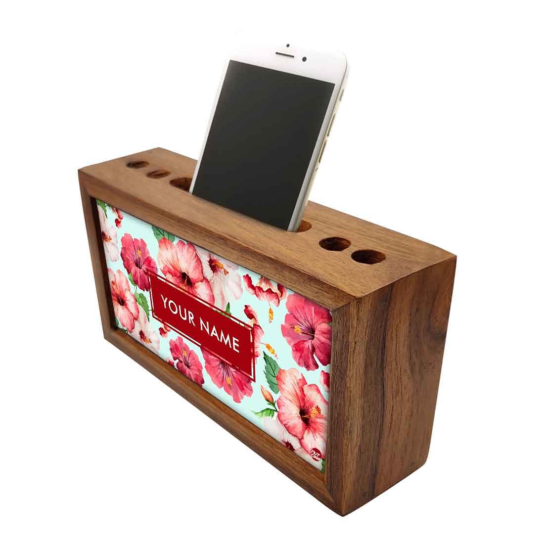 Personalized Wooden desktop organizer - Red Hibiscus Flower - Image 3