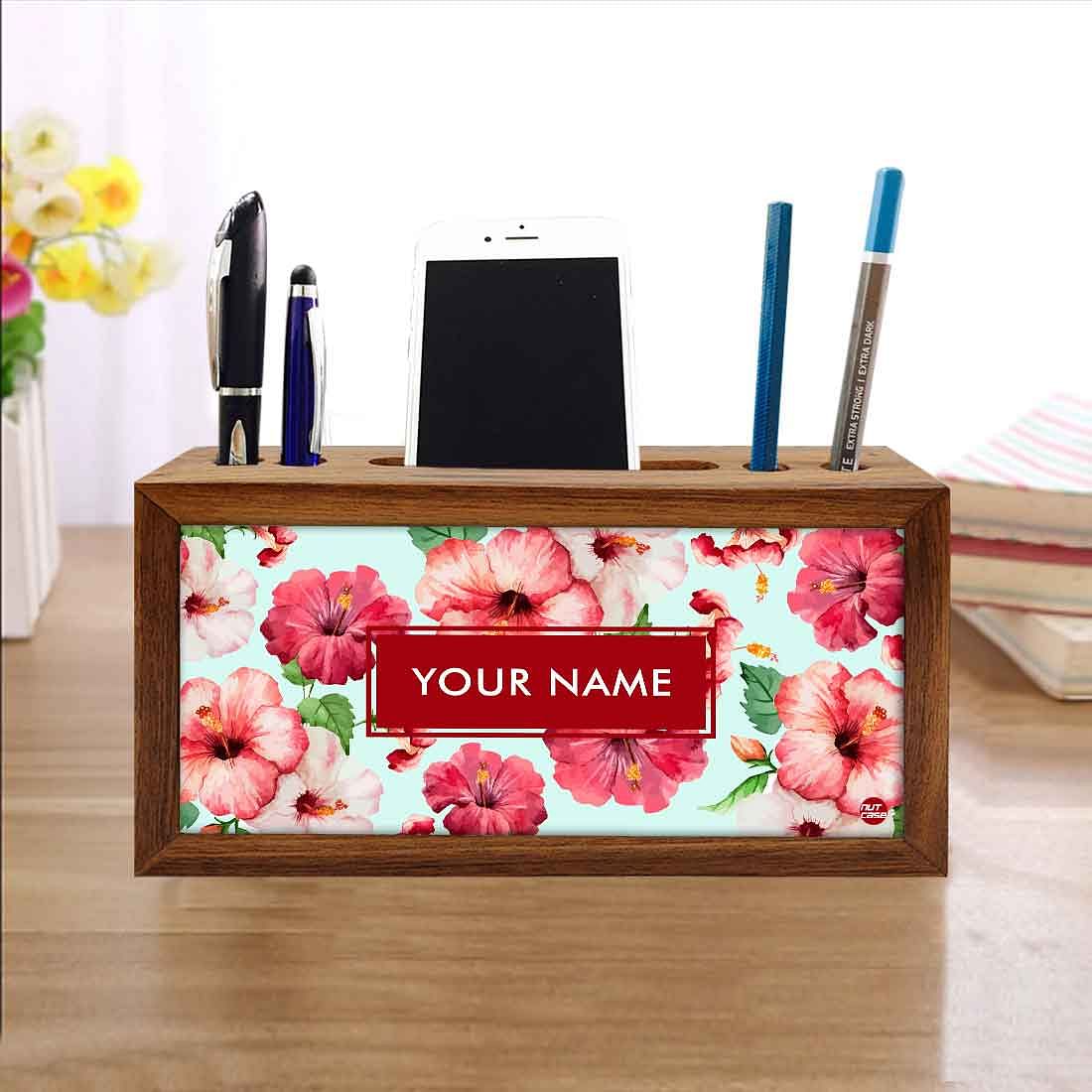 Personalized Wooden desktop organizer - Red Hibiscus Flower - Image 4