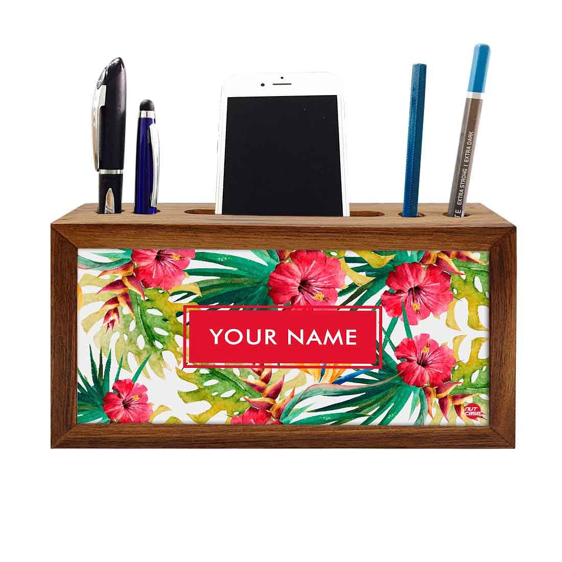 Customized Wood desk accessories - Hibiscus and Leaf