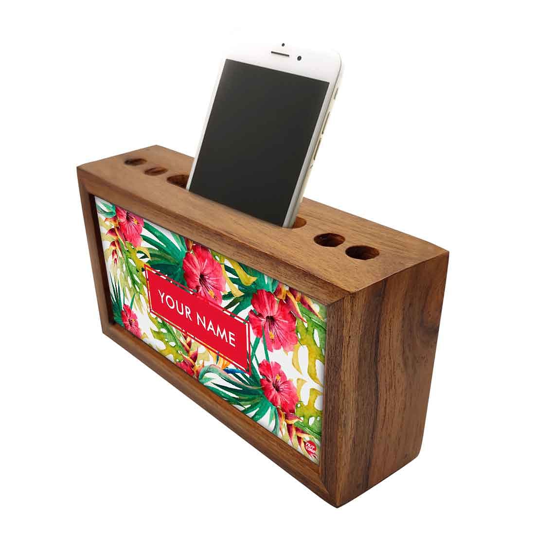 Customized Wood desk accessories - Hibiscus and Leaf - Image 3