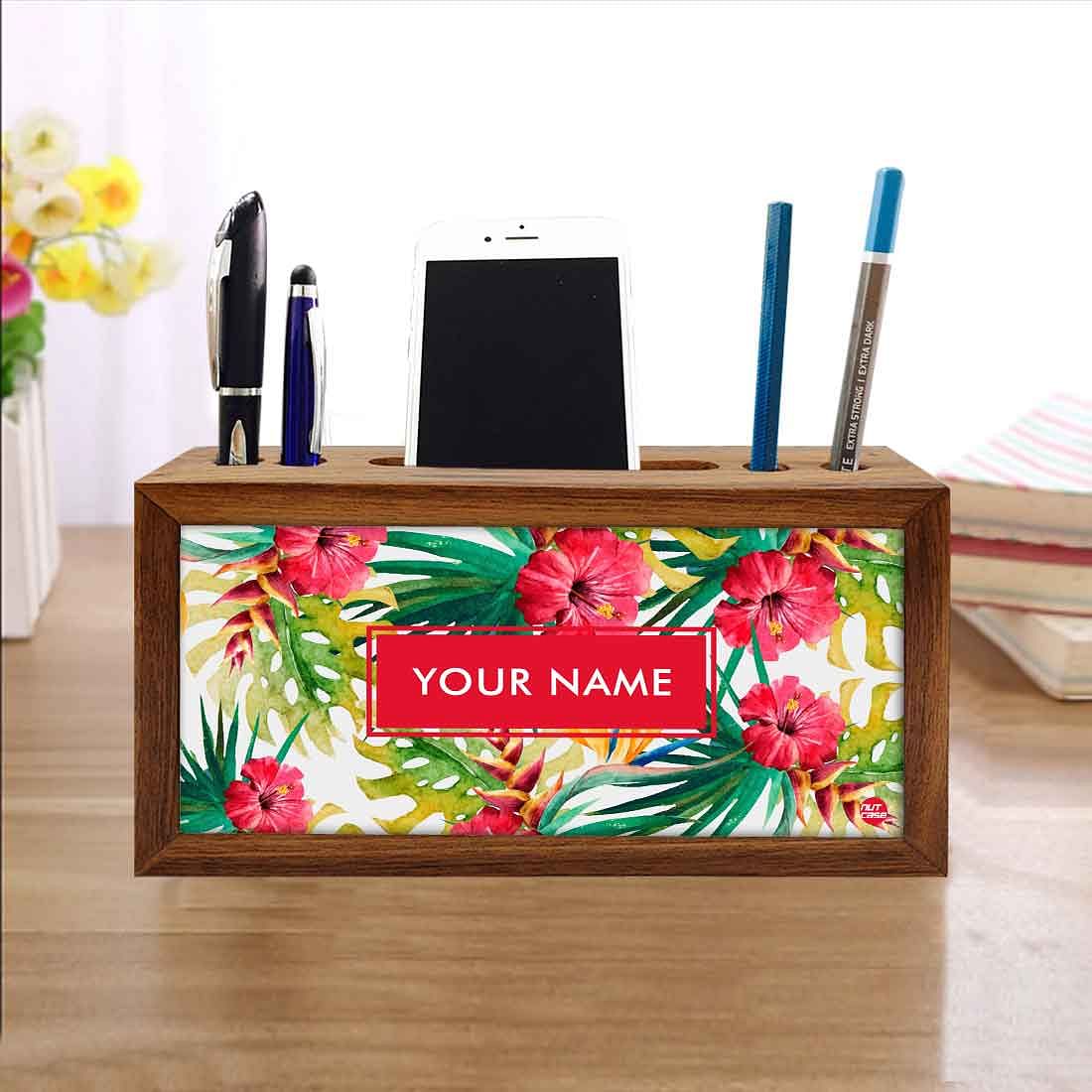 Customized Wood desk accessories - Hibiscus and Leaf - Image 4