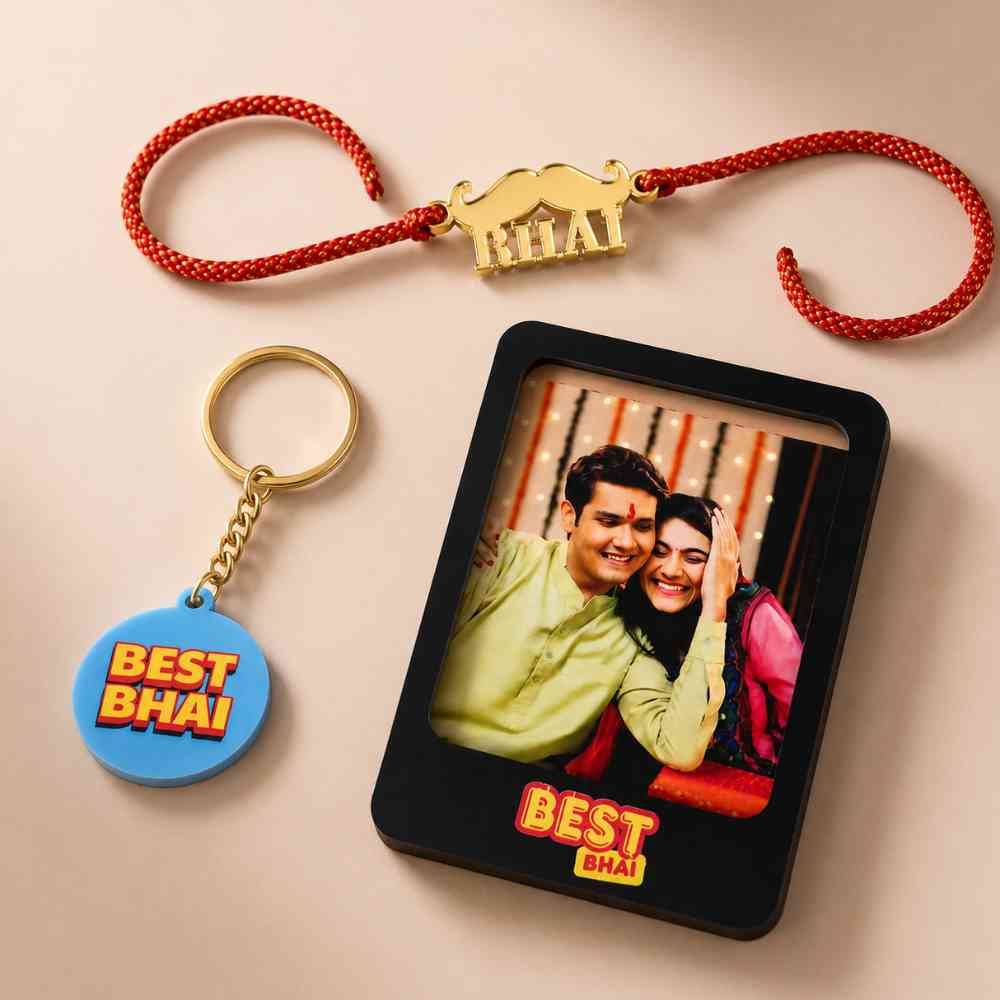 Perfect Gifts of Raksha Bandhan for Brother – Rakhi Gift Set with Photo Magnet, Keychain & Chocolates - Image 2