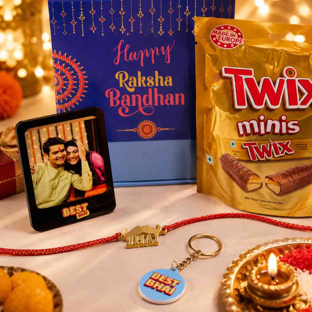 Perfect Gifts of Raksha Bandhan for Brother – Rakhi Gift Set with Photo Magnet, Keychain & Chocolates - Image 3