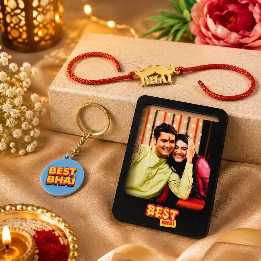 Perfect Gifts of Raksha Bandhan for Brother – Rakhi Gift Set with Photo Magnet, Keychain & Chocolates - Image 4