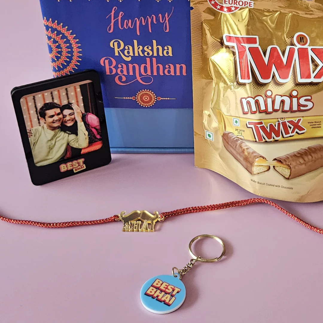 Perfect Gifts of Raksha Bandhan for Brother – Rakhi Gift Set with Photo Magnet, Keychain & Chocolates - Image 5