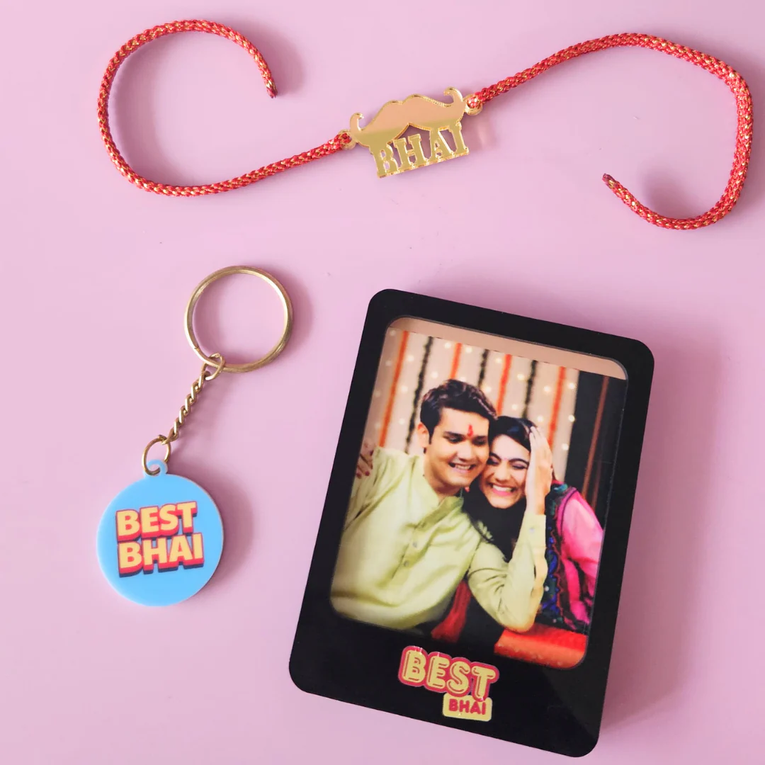 Perfect Gifts of Raksha Bandhan for Brother – Rakhi Gift Set with Photo Magnet, Keychain & Chocolates - Image 6