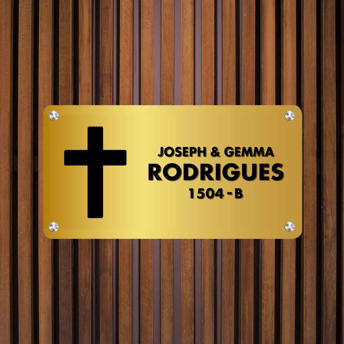Personalised Acrylic Name Plate with Cross Golden Silver Nameplates for House - 16x7”