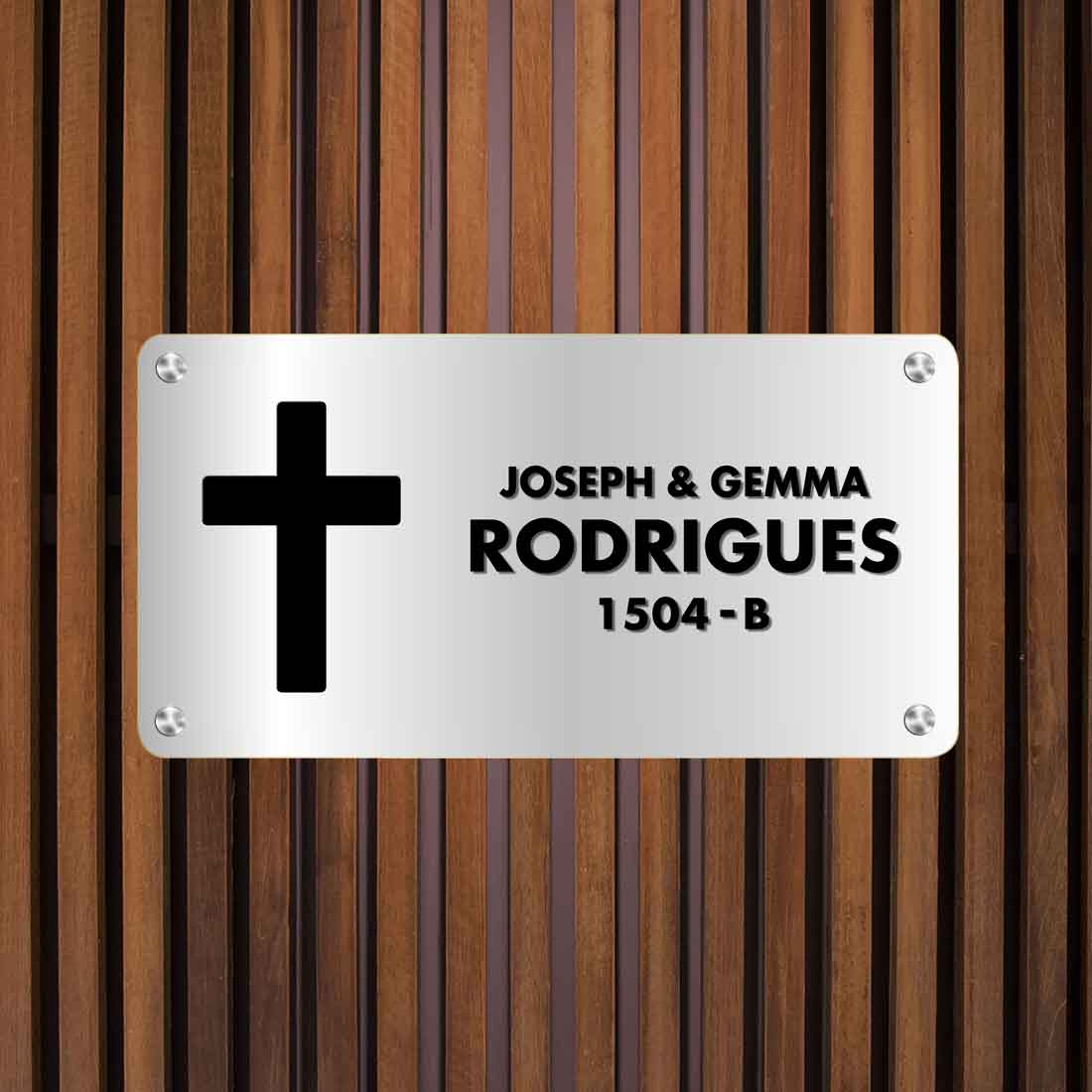 Personalised Acrylic Name Plate with Cross Golden Silver Nameplates for House - 16x7” - Image 2