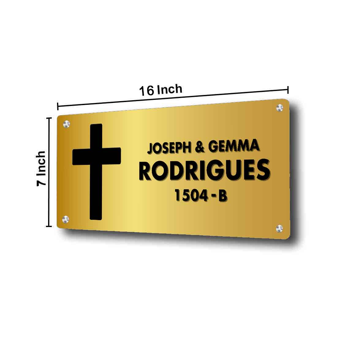 Personalised Acrylic Name Plate with Cross Golden Silver Nameplates for House - 16x7” - Image 4