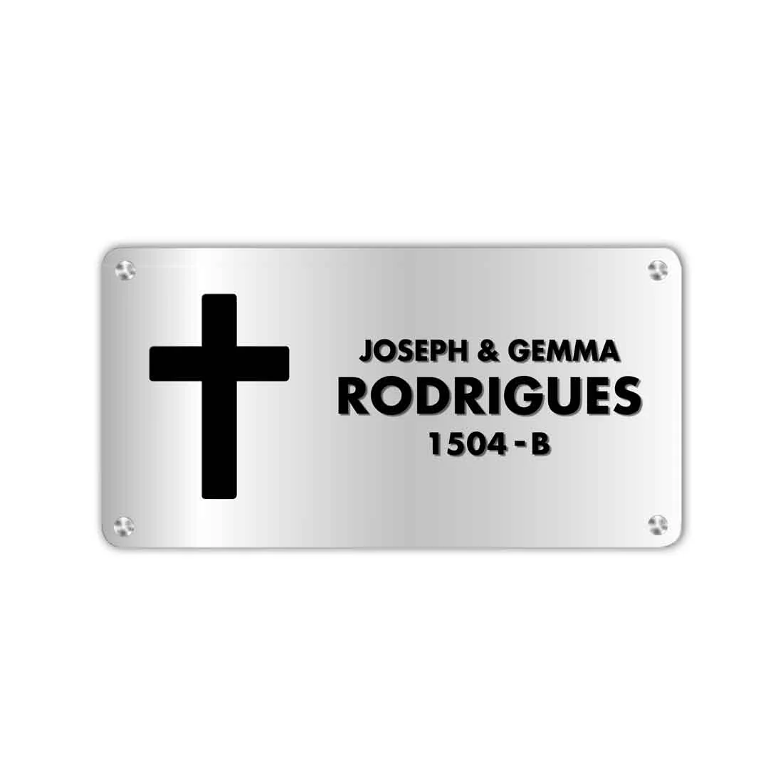 Personalised Acrylic Name Plate with Cross Golden Silver Nameplates for House - 16x7” - Image 5