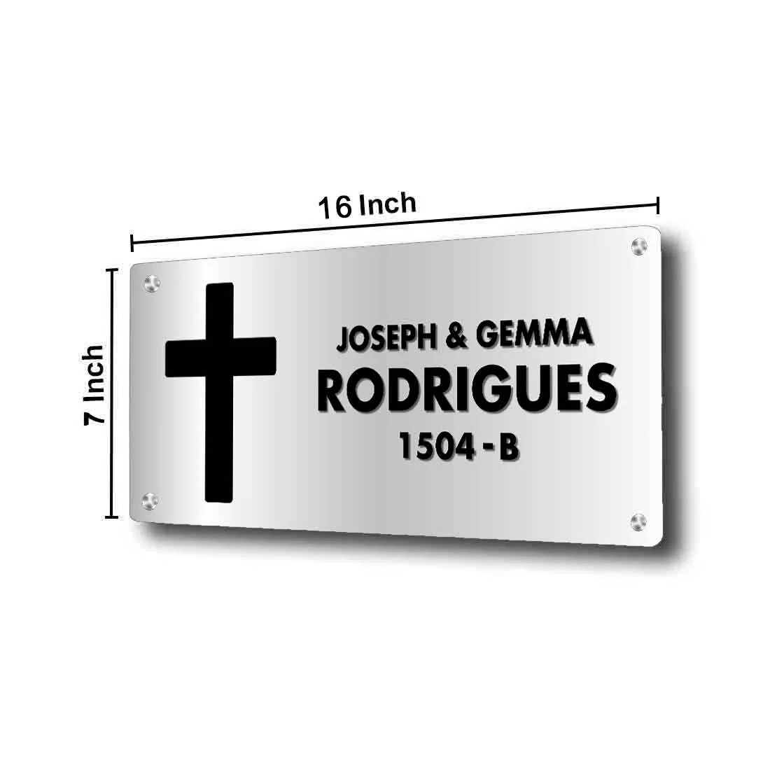 Personalised Acrylic Name Plate with Cross Golden Silver Nameplates for House - 16x7” - Image 6