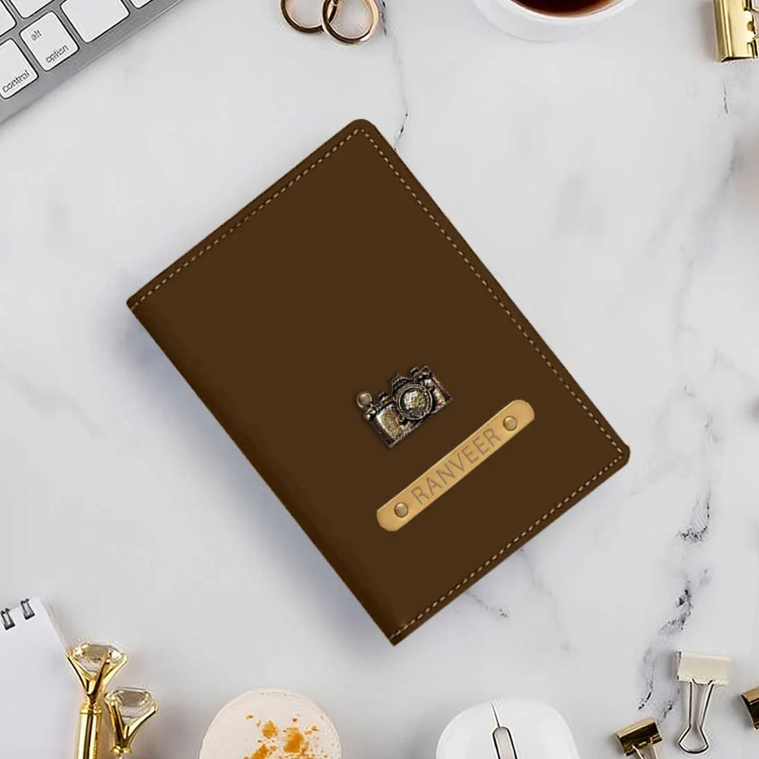Customized Travel Wallet Passport Cover with Charm - Camera - Image 3