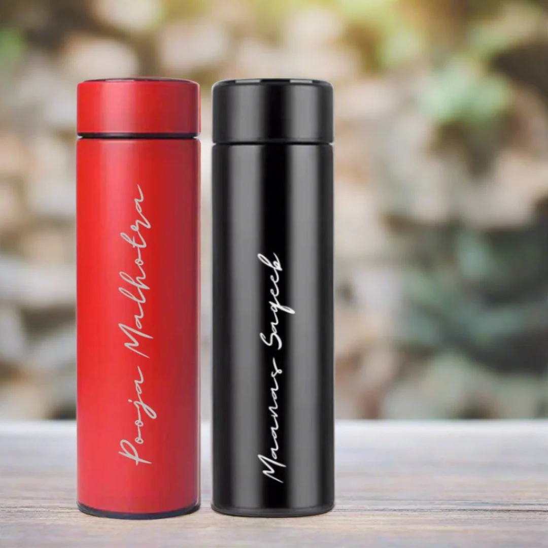 Personalised Flasks Engraved Stainless Steel Temperature Bottle for Tea - Full Name-Set of 2 - Image 2